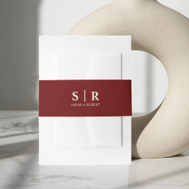 Tan Brown & Dark Red Monogram Wedding Einladungsbanderole