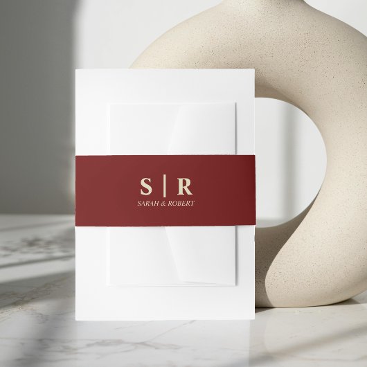 Tan Brown & Dark Red Monogram Wedding Einladungsbanderole