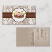 Tan & Brown Floral Cup Cake Bakery Business Card Visitenkarte (Vorne/Hinten)