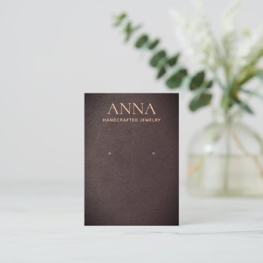Tan Brown Leather Earring Juwelier Display Visitenkarte (Stehend Vorderseite)