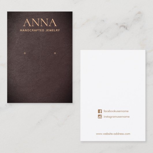 Tan Brown Leather Earring Juwelier Display Visitenkarte (Vorne/Hinten)