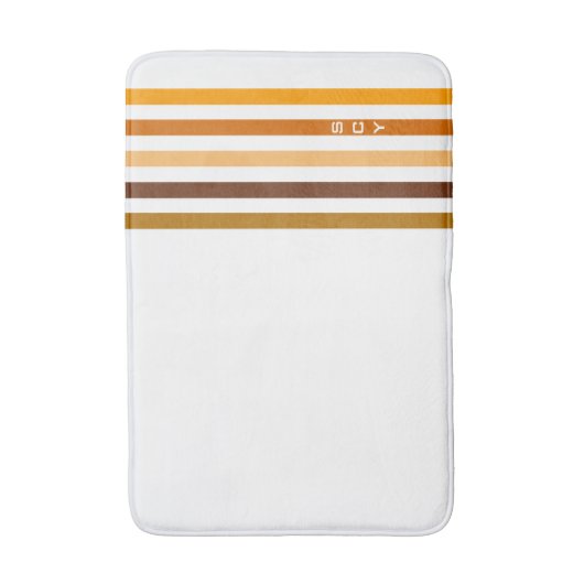 Tan Brown Orange Vertikal Stripes Monogramm Badematte (Vorderseite Vertikal)