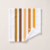 Tan Brown Orange Vertikal Stripes Monogramm Badhandtuch Set (Waschlappen)