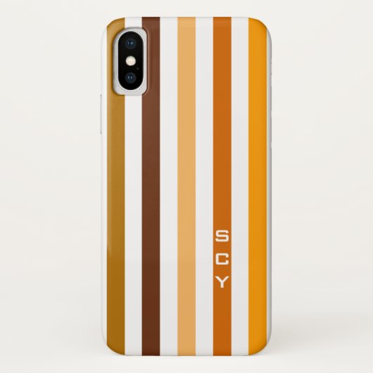 Tan Brown Orange Vertikal Stripes Monogramm Case-Mate iPhone Hülle (Rückseite)