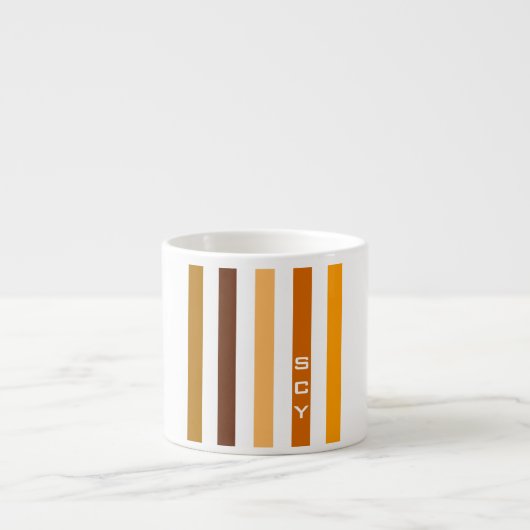 Tan Brown Orange Vertikal Stripes Monogramm Espressotasse (Vorderseite)