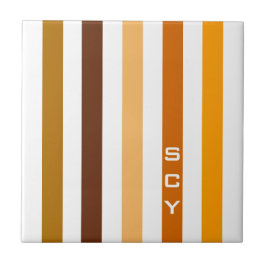 Tan Brown Orange Vertikal Stripes Monogramm Fliese