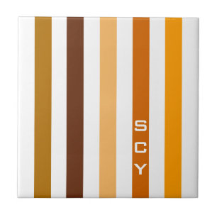 Tan Brown Orange Vertikal Stripes Monogramm Fliese