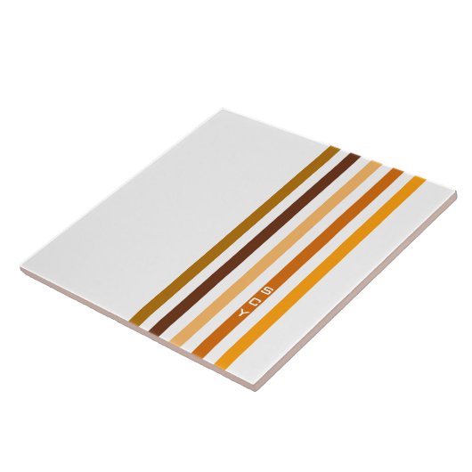 Tan Brown Orange Vertikal Stripes Monogramm Fliese (Seite)