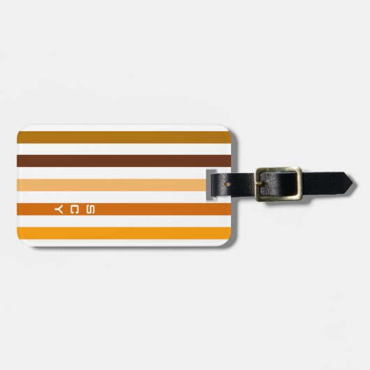 Tan Brown Orange Vertikal Stripes Monogramm Gepäckanhänger (Vorderseite horizontal)