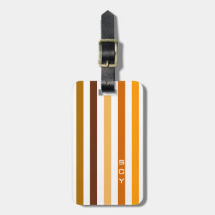 Tan Brown Orange Vertikal Stripes Monogramm Gepäckanhänger