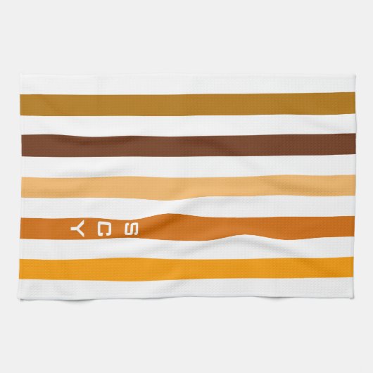 Tan Brown Orange Vertikal Stripes Monogramm Geschirrtuch (Horizontal)