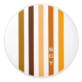 Tan Brown Orange Vertikal Stripes Monogramm Keramikknauf (Vorderseite)