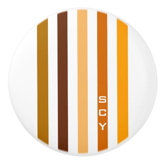 Tan Brown Orange Vertikal Stripes Monogramm Keramikknauf (Vorderseite)