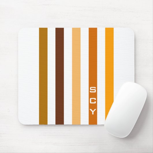 Tan Brown Orange Vertikal Stripes Monogramm Mousepad (Mit Mouse)