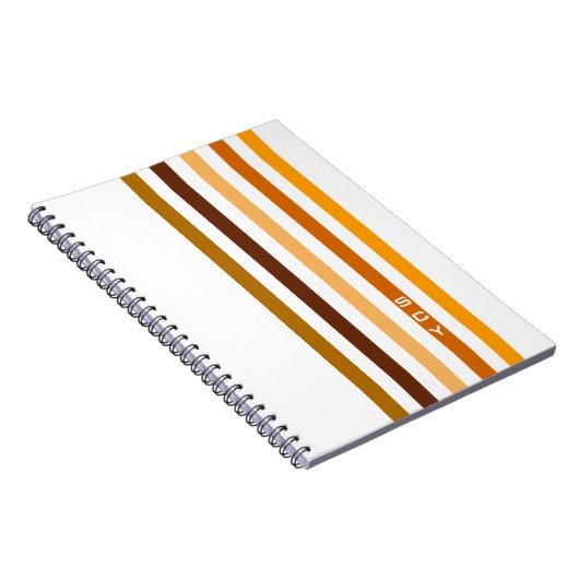 Tan Brown Orange Vertikal Stripes Monogramm Notizblock (Rechte Seite)