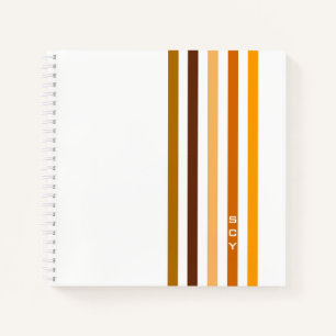 Tan Brown Orange Vertikal Stripes Monogramm Notizblock