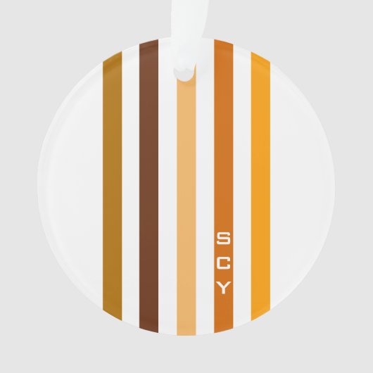 Tan Brown Orange Vertikal Stripes Monogramm Ornament (Vorderseite)