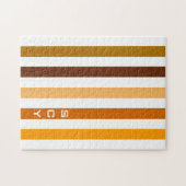 Tan Brown Orange Vertikal Stripes Monogramm Puzzle (Horizontal)