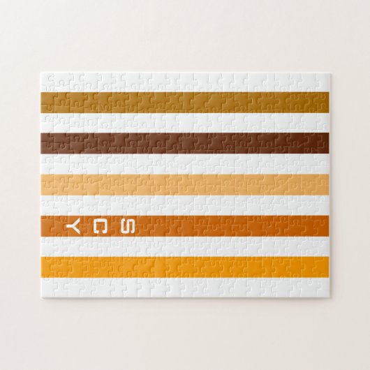 Tan Brown Orange Vertikal Stripes Monogramm Puzzle (Horizontal)