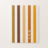 Tan Brown Orange Vertikal Stripes Monogramm Puzzle (Vertikal)