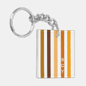 Tan Brown Orange Vertikal Stripes Monogramm Schlüsselanhänger (Vorderseite links)