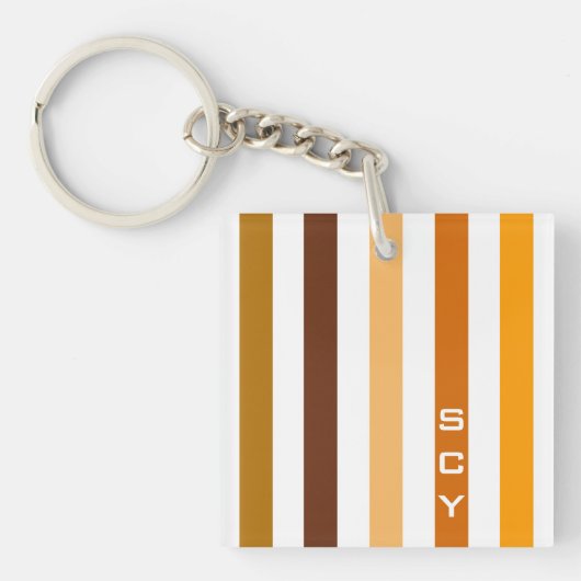 Tan Brown Orange Vertikal Stripes Monogramm Schlüsselanhänger (Vorderseite)