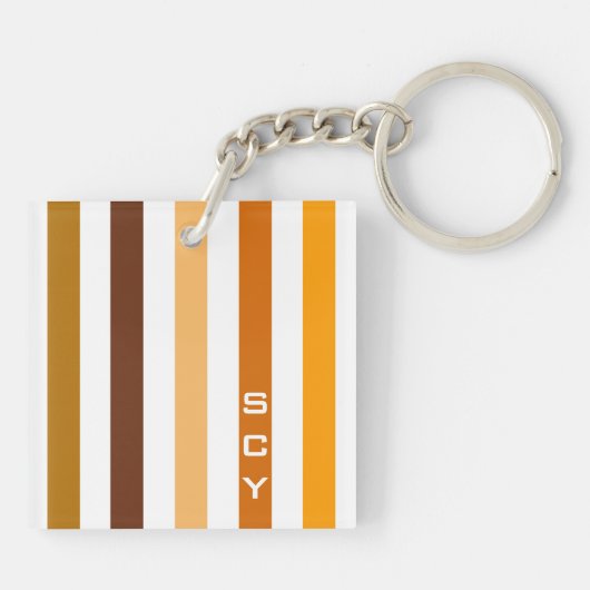 Tan Brown Orange Vertikal Stripes Monogramm Schlüsselanhänger (Rückseite)