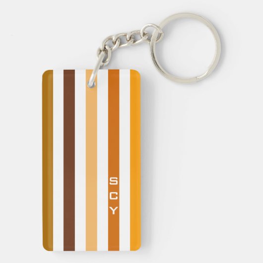 Tan Brown Orange Vertikal Stripes Monogramm Schlüsselanhänger (Rückseite)