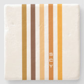 Tan Brown Orange Vertikal Stripes Monogramm Steinuntersetzer (Vorderseite)