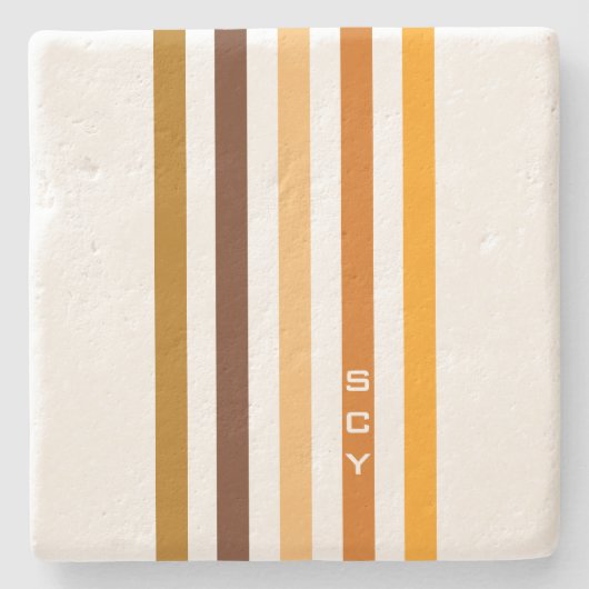 Tan Brown Orange Vertikal Stripes Monogramm Steinuntersetzer (Vorderseite)