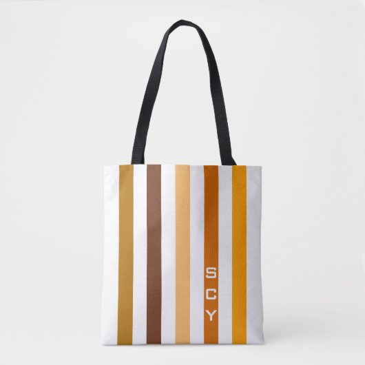 Tan Brown Orange Vertikal Stripes Monogramm Tasche (Vorderseite)