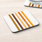 Tan Brown Orange Vertikal Stripes Monogramm Untersetzer (Linke Seite)
