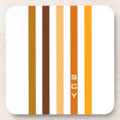 Tan Brown Orange Vertikal Stripes Monogramm Untersetzer (Vorderseite)