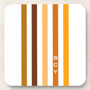 Tan Brown Orange Vertikal Stripes Monogramm Untersetzer