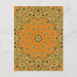 Tan Brown Paisley Western Bandana Scarf Print Postkarte