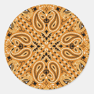 Tan Brown Paisley Western Bandana Scarf Print Runder Aufkleber