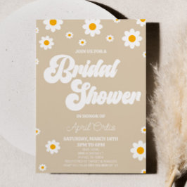Tan Brown Retro Daisy Flower Bridal Shower Einladung