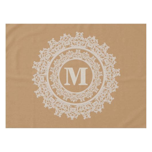 TAN Brown und elegantes Sahnemonogramm Tischdecke (Vorderseite (Horizontal))