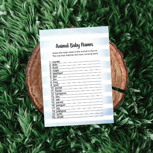 Tan Bunny Blue Animal Baby Names Game Card Einladung