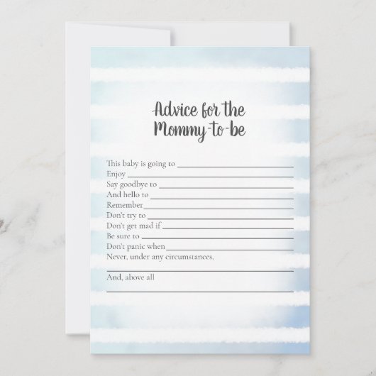 Tan Bunny Blue Ratschlag für Mommy Shower Game Einladung (Vorderseite)