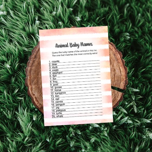 Tan Bunny Coral Animal Baby Names Game Card Einladung