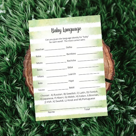 Tan Bunny Green Baby Language Game Card Einladung