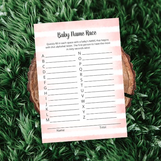 Tan Bunny Pink Baby Name Race Game Card Einladung