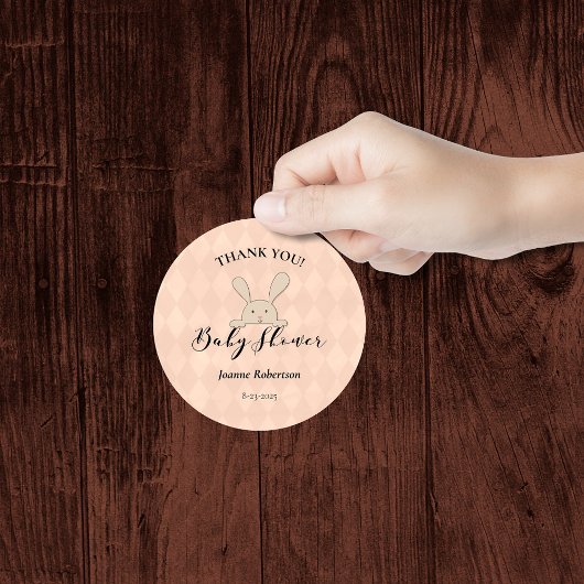 Tan Bunny Rabbit Coral Diamond Baby Dusche Runder Aufkleber