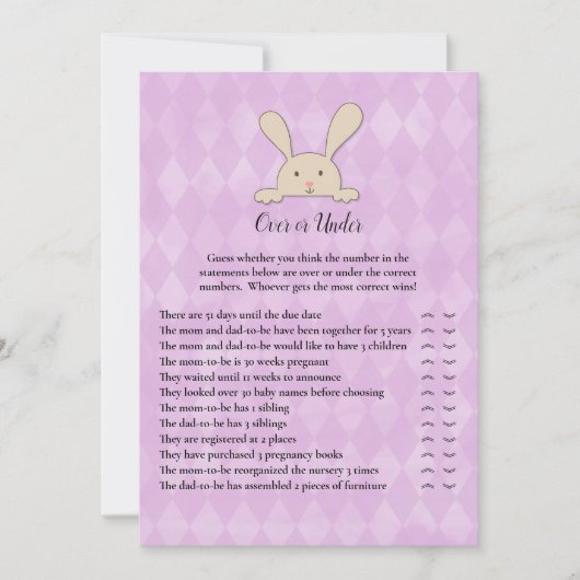 Tan Bunny Rabbit Lila über dem Duschspiel Einladung (Vorderseite)