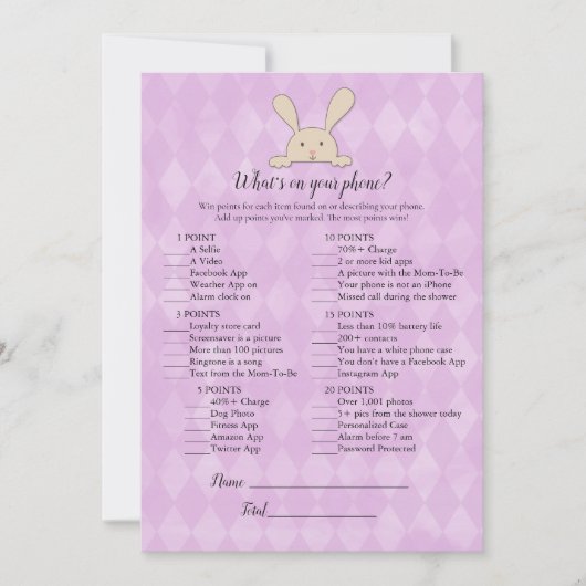 Tan Bunny Rabbit Lila Was ist auf deinem Handyspie Einladung (Vorderseite)