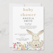 Tan Bunny & Wildblumen farbenfrohe Babydusche Einladung (Vorderseite)
