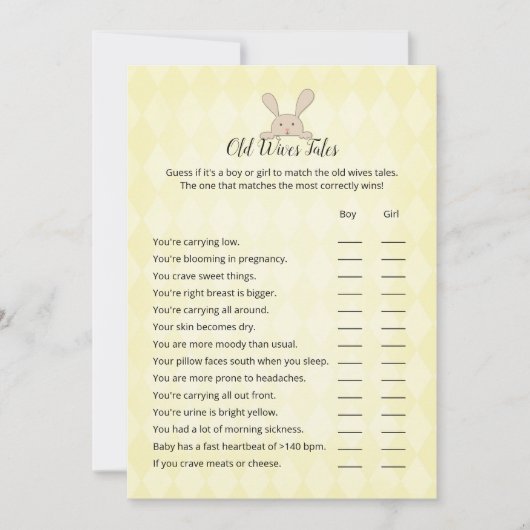 Tan Bunny Yellow Rauten Old Ehefrauen Tales Game Einladung (Vorderseite)