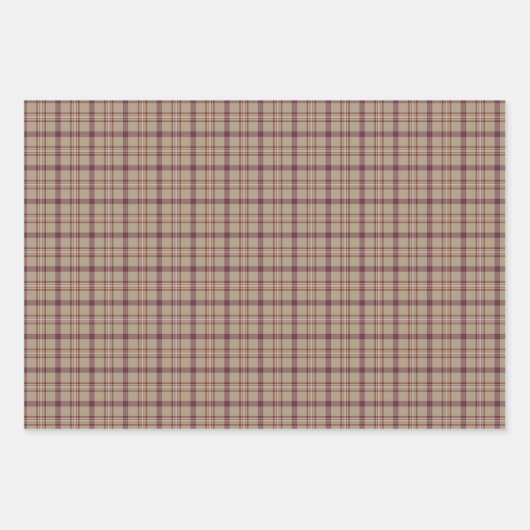 Tan Burgundy Plaid Classic Pattern Geschenkpapier Set (Vorderseite 3)