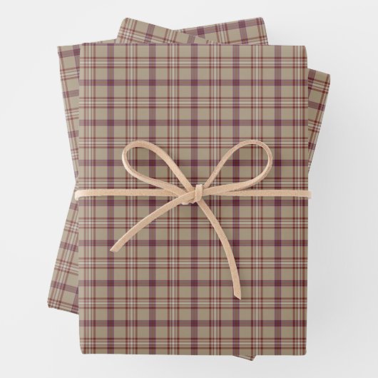 Tan Burgundy Plaid Classic Pattern Geschenkpapier Set (Beispiel)